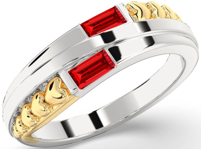 Ruby Gold Silver Heart Two Stone Birthstone Ring