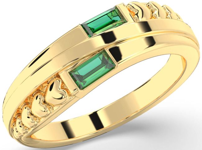 Emerald Gold Heart Two Stone Birthstone Ring