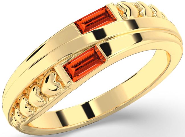 Fire Opal Gold Heart Two Stone Ring