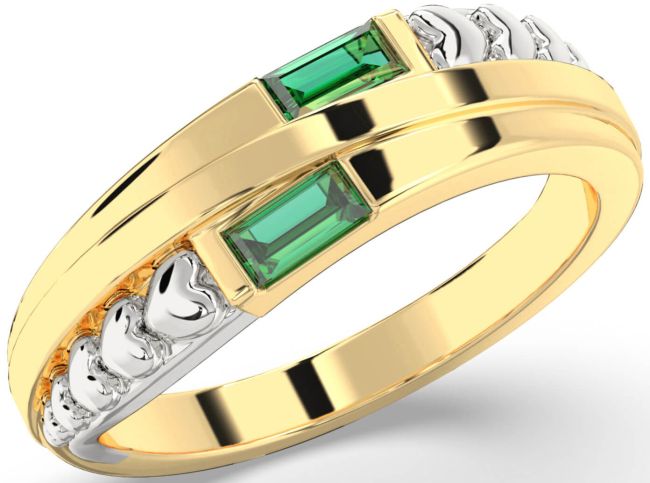 Emerald Gold Silver Heart Two Stone Birthstone Ring