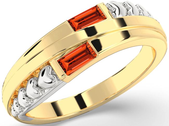 Fire Opal Gold Silver Heart Two Stone Ring