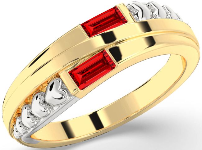 Ruby Gold Silver Heart Two Stone Birthstone Ring