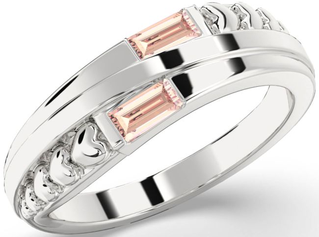 Morganite Silver Heart Two Stone Ring