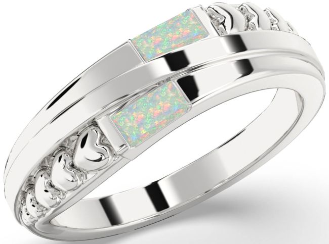 Opal Silver Heart Two Stone Birthstone Ring