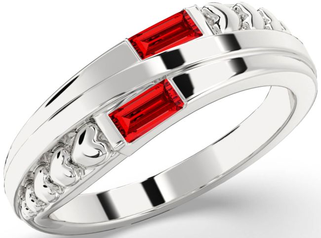 Ruby Silver Heart Two Stone Birthstone Ring