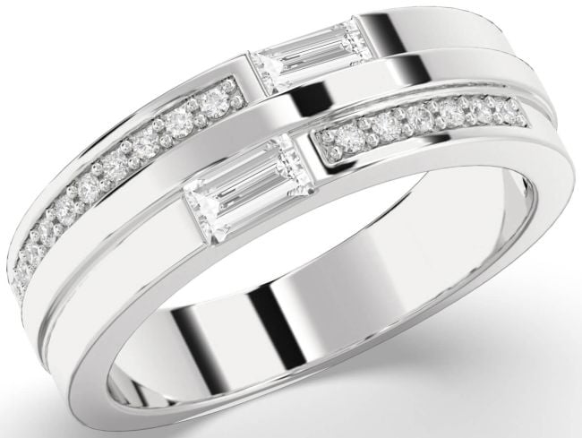 Men's Diamond Platinum Baguette Two Stone Band Ring