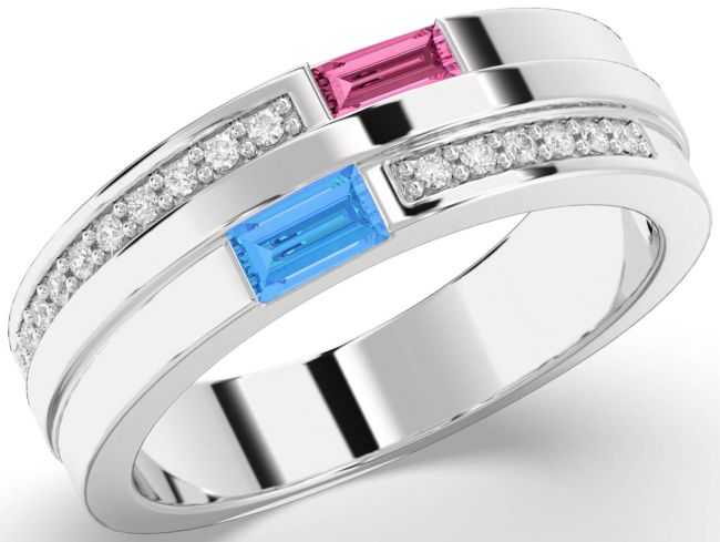 Men's Diamond Platinum Baguette Two Stone Promise Band Ring