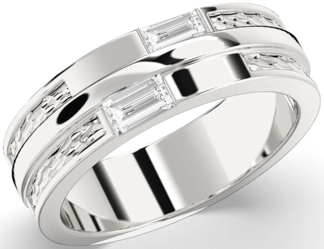 Men's Diamond Platinum Baguette Two Stone Band Ring