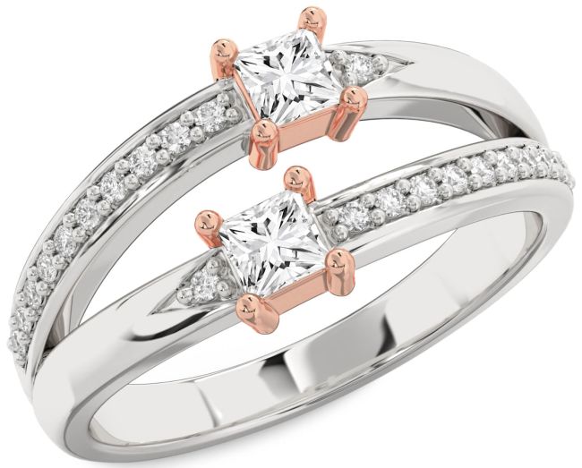 Diamond Platinum & Rose Gold Princess Two Stone Ring