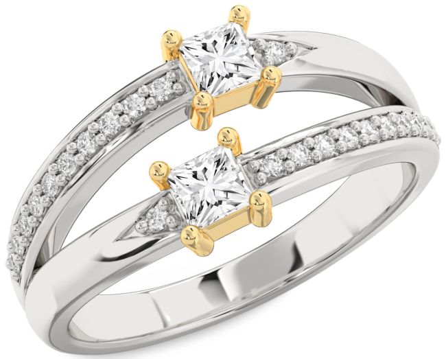 Diamond Platinum & Yellow Gold Princess Two Stone Ring