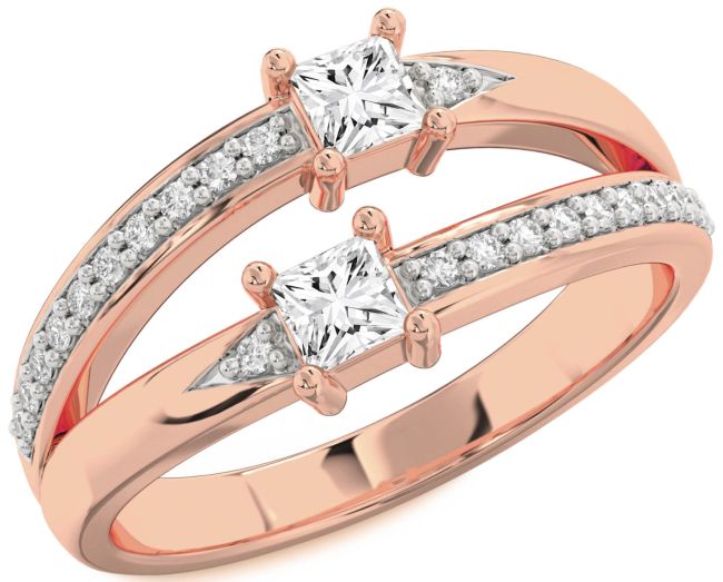 Diamond Rose Gold Silver Princess Two Stone Ring