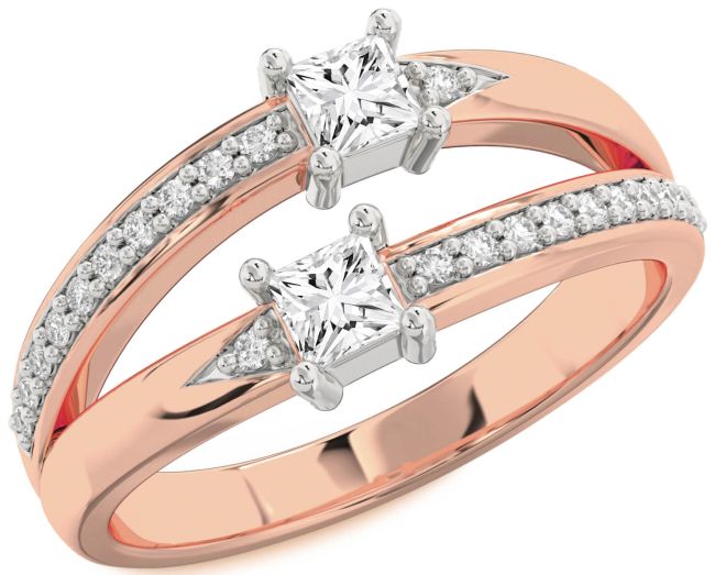Diamond White Rose Gold Princess Two Stone Ring