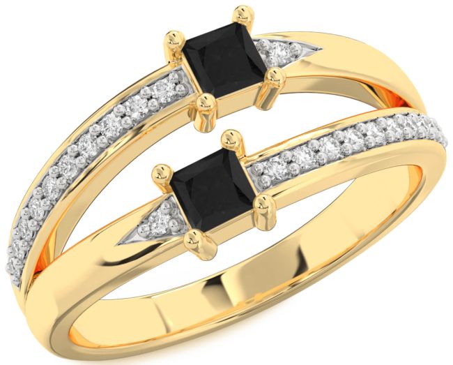 Black Diamond Gold Princess Two Stone Ring