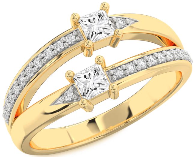 Diamond Gold Princess Two Stone Ring