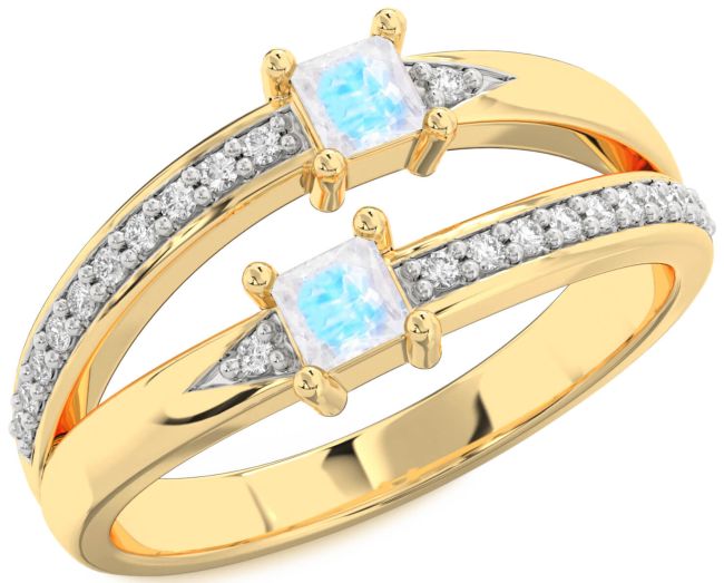 Diamond Moonstone Gold Princess Two Stone Ring