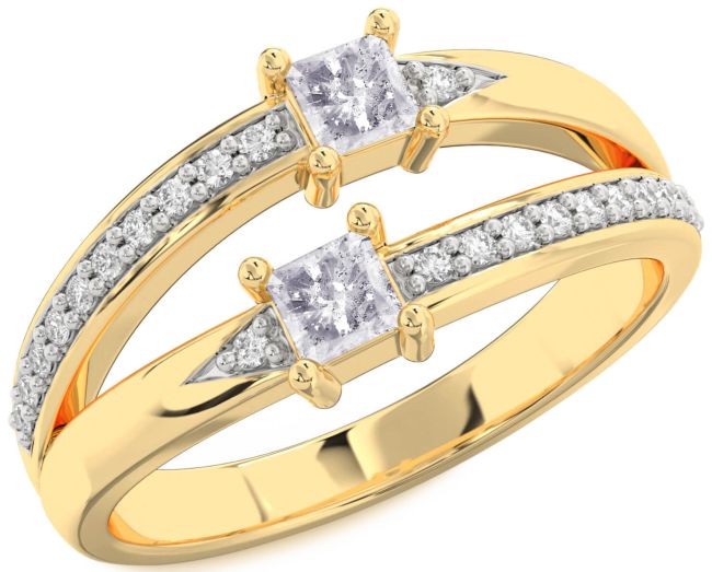 Salt & Pepper Diamond Gold Princess Two Stone Ring