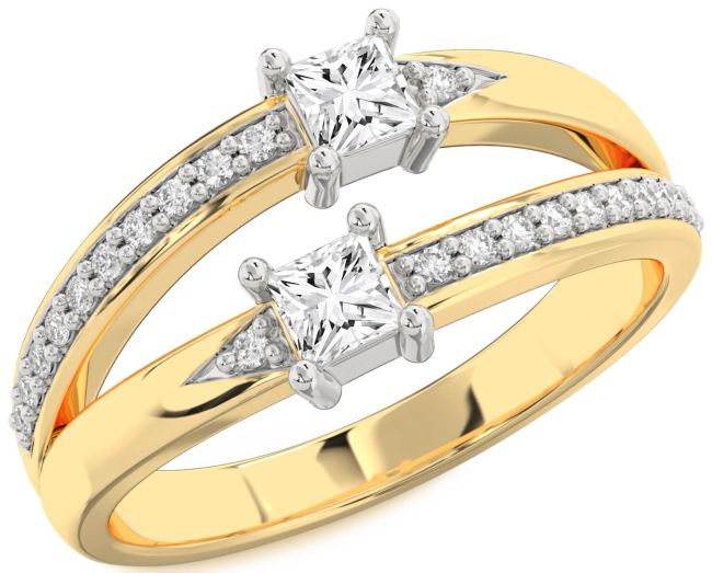 Diamond Platinum & Yellow Gold Princess Two Stone Ring