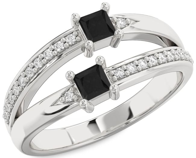 Black Diamond Silver Princess Two Stone Ring