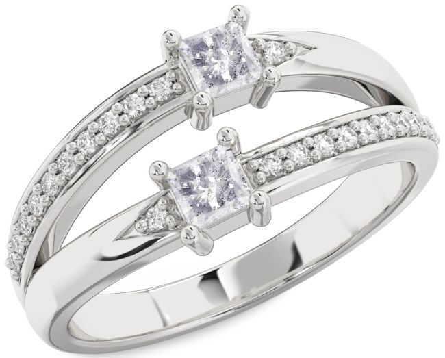 Salt & Pepper Diamond Silver Princess Two Stone Ring