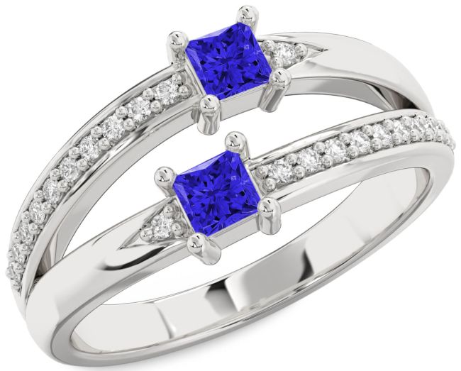 Diamond Tanzanite Silver Princess Two Stone Ring