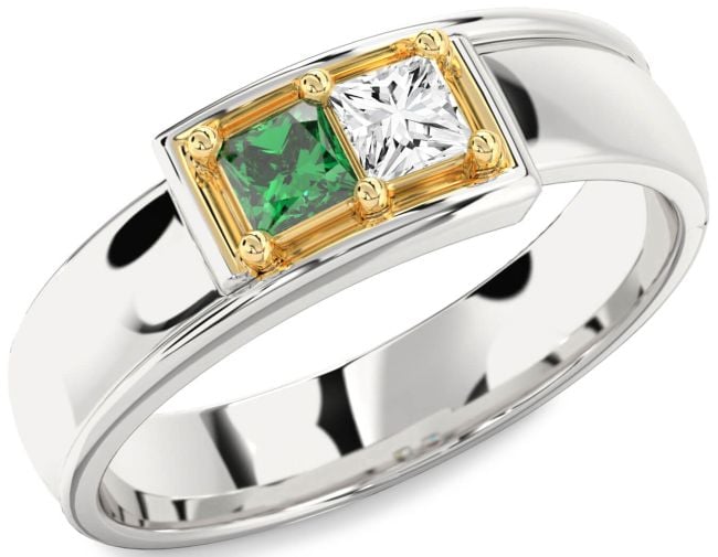 Men's Platinum & Yellow Gold Princess Two Stone Promise Ring