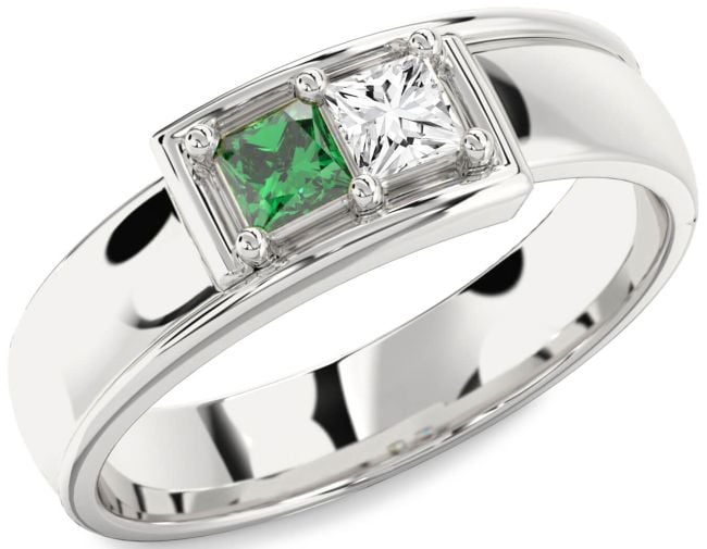 Men's White Gold Princess Two Stone Promise Band Ring