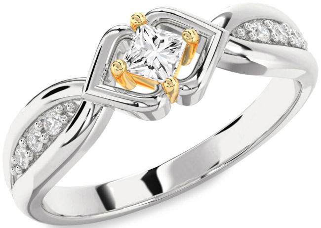 Diamond Gold Silver Princess Promise Ring