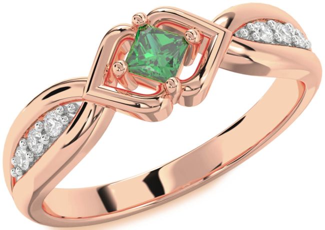 Diamond Emerald Rose Gold Silver Princess Promise Ring