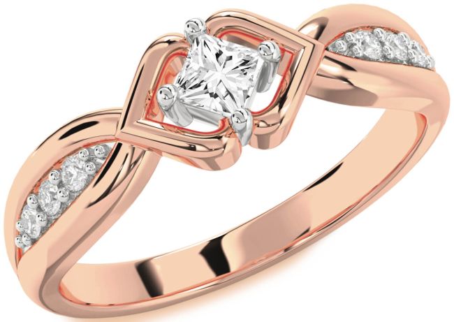 Diamond Rose Gold Silver Princess Promise Ring