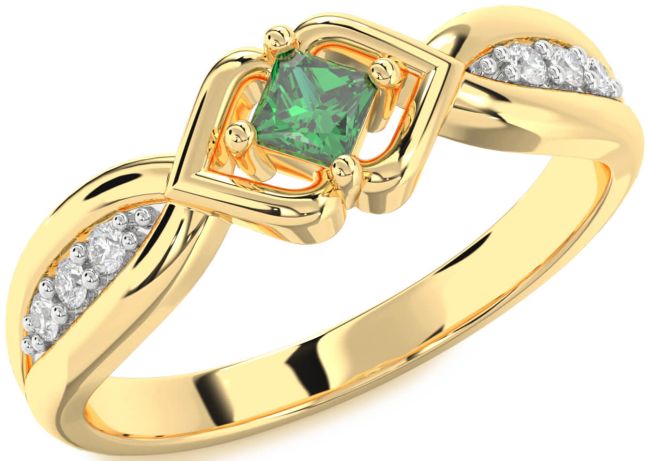 Diamond Emerald Gold Silver Princess Promise Ring