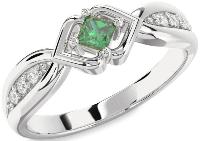 Diamond Emerald Silver Princess Promise Ring