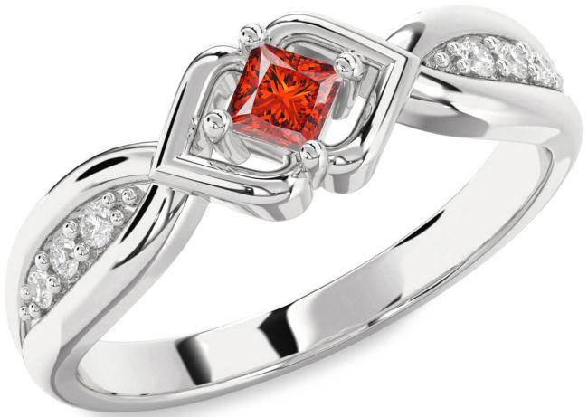 Diamond Fire Opal Silver Princess Promise Ring
