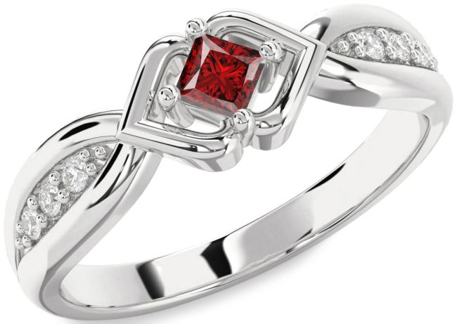 Diamond Ruby Silver Princess Promise Ring