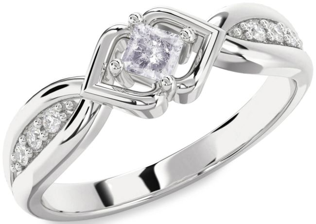 Salt & Pepper Diamond Silver Princess Promise Ring