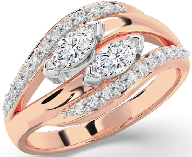Diamond Platinum & Rose Gold Marquise Two Stone Ring