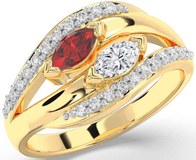 Diamond Gold Marquise Two Stone Promise Ring