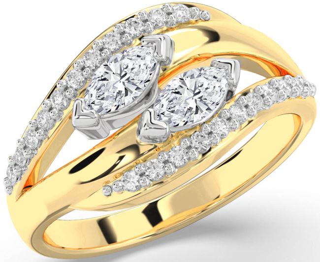 Diamond Platinum & Yellow Gold Marquise Two Stone Ring