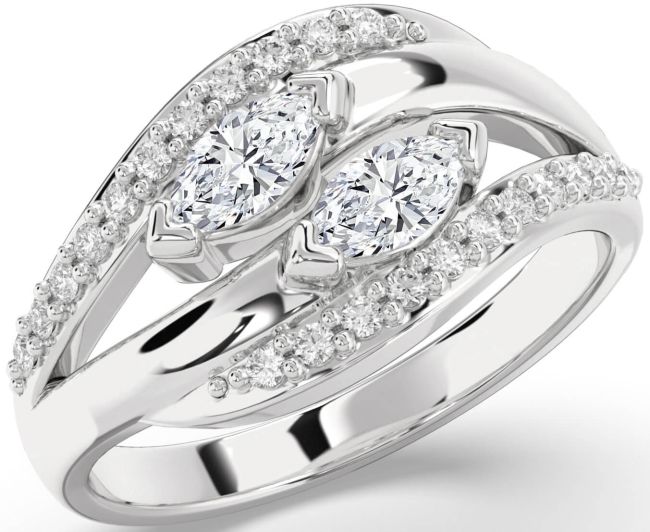 Diamond Silver Marquise Two Stone Ring