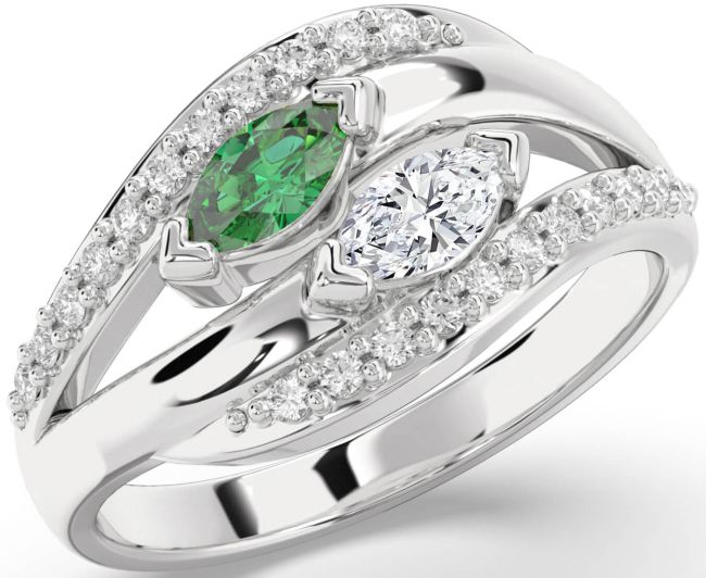 Diamond Silver Marquise Two Stone Promise Ring