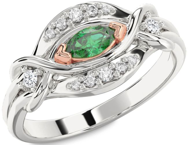 Diamond Emerald Rose Gold Silver Marquise Promise Ring