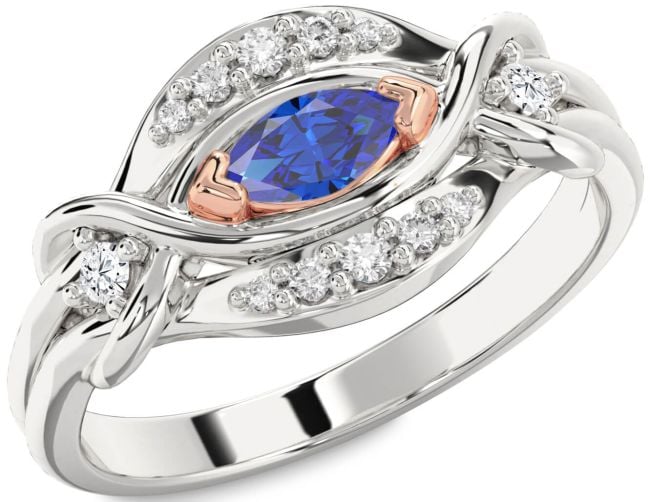 Diamond Blue Sapphire White Rose Gold Marquise Promise Ring