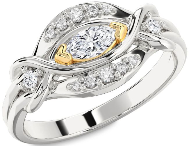 Diamond Silver & 10K gold Marquise Promise Ring