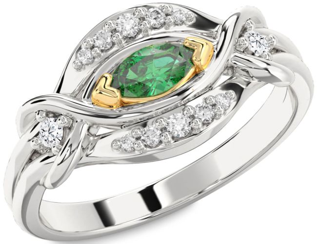 Diamond Emerald Gold Silver Marquise Promise Ring