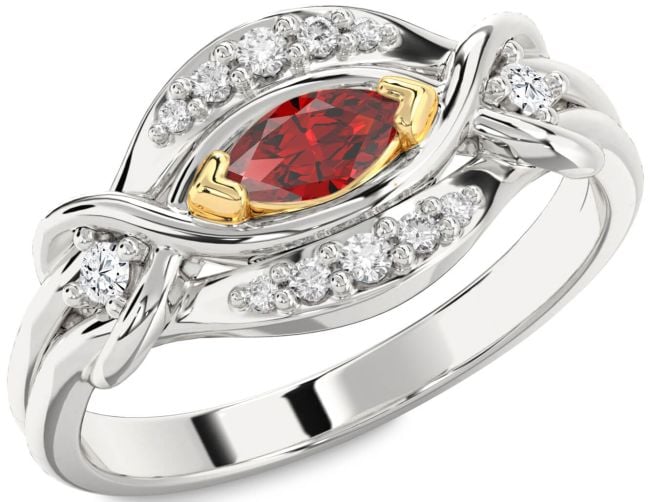 Diamond Ruby White Yellow Gold Marquise Promise Ring