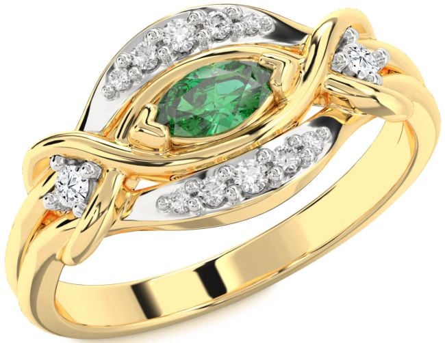 Diamond Emerald Gold Marquise Promise Ring