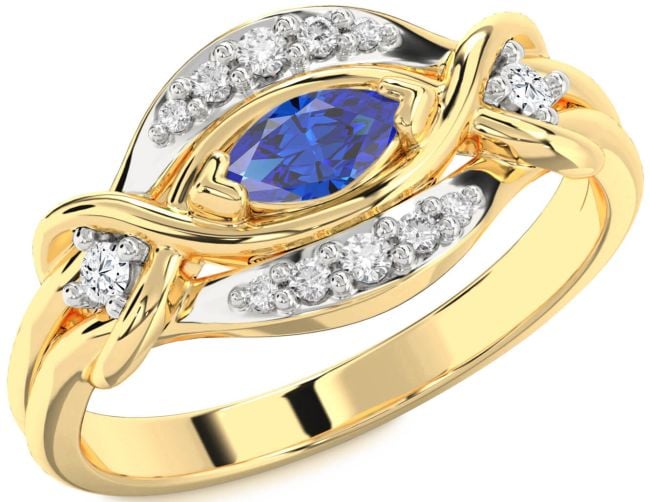 Diamond Blue Sapphire Gold Silver Marquise Promise Ring