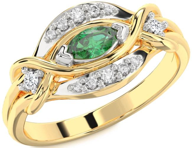 Diamond Emerald Platinum & Yellow Gold Marquise Promise Ring