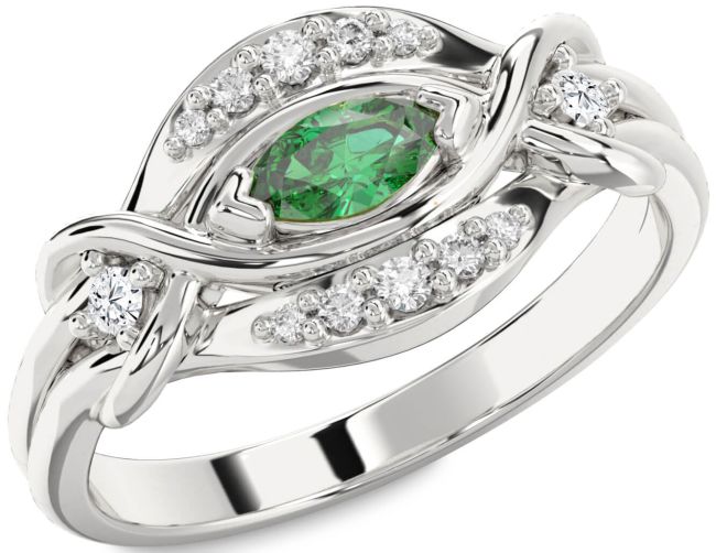 Diamond Emerald Platinum Marquise Promise Ring