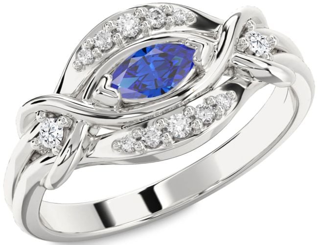 Diamond Blue Sapphire Silver Marquise Promise Ring