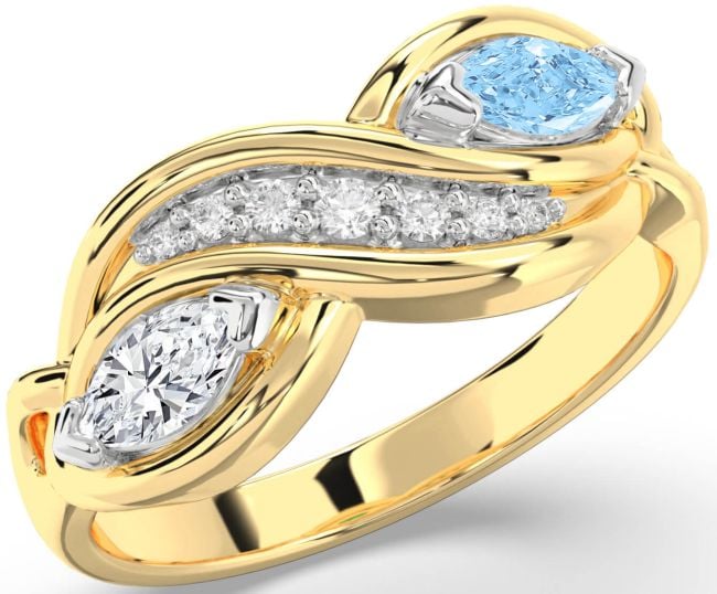 Diamond Platinum & Yellow Gold Marquise Two Stone Promise Ring